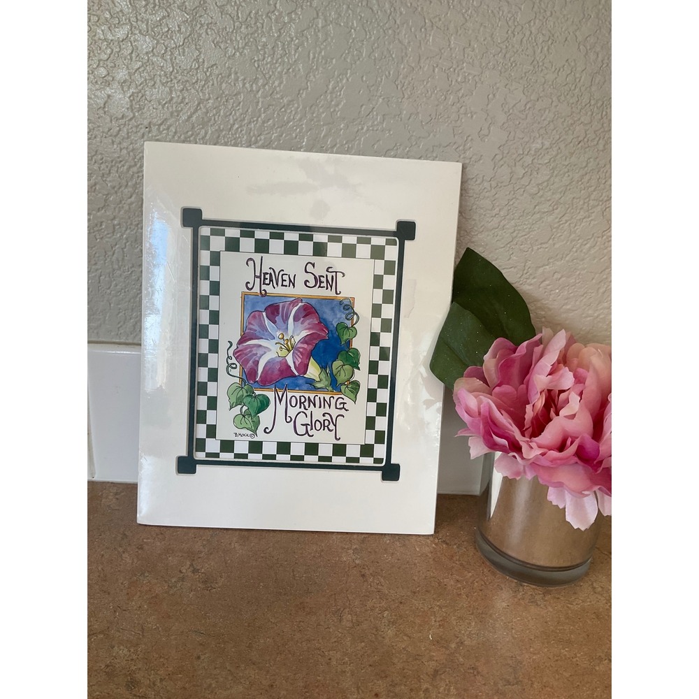 B Mock Heaven Sent Morning Glory Matted Art Print Floral Checkered 8x10
